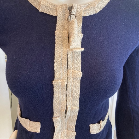 Anthropologie HWR Navy Trimmed Full Zip Cardigan - Picture 2 of 2